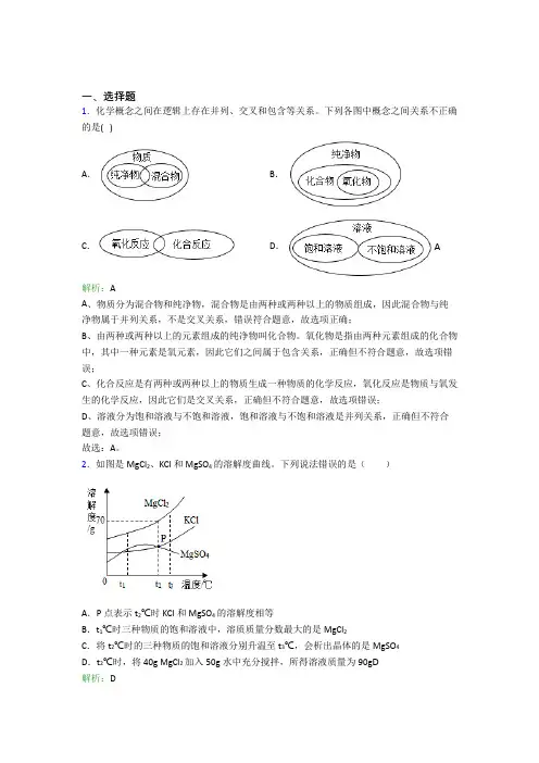 (人教版)南京九年级化学下册第九单元《溶液》知识点总结