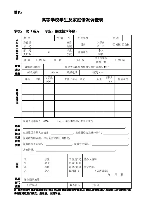 学生家庭情况调查表