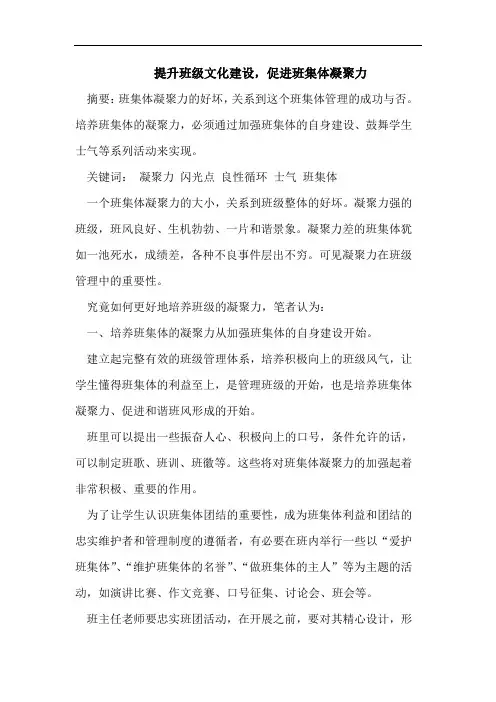 提升班级文化建设,促进班集体凝聚力