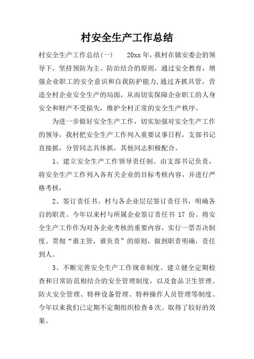 村安全生产工作总结