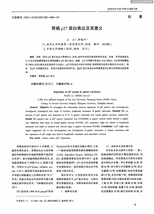 胃癌p27蛋白表达及其意义