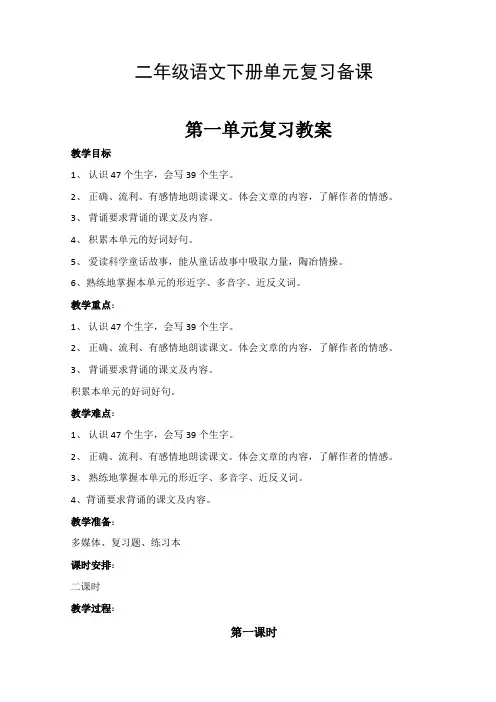 人教版小学二年级语文下册单元复习备课