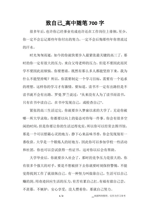致自己_高中随笔700字