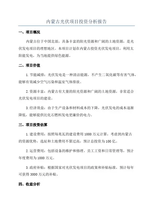 内蒙古光伏项目投资分析报告