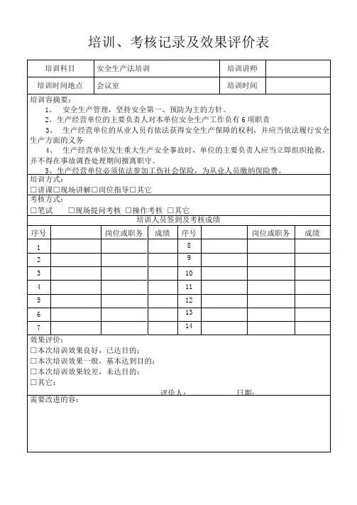 培训记录及效果评价表