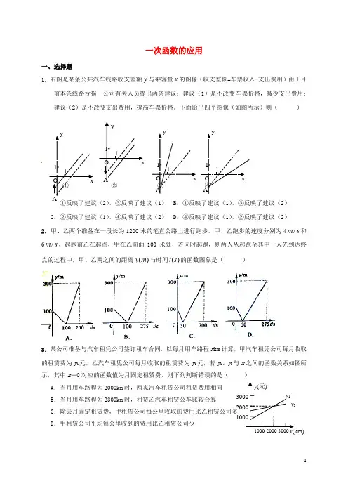 2017年中考数学专题复习训练一次函数的应用