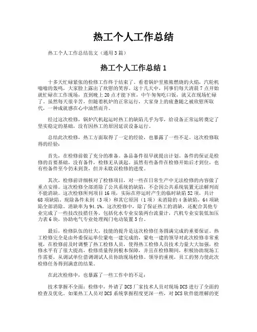 热工个人工作总结