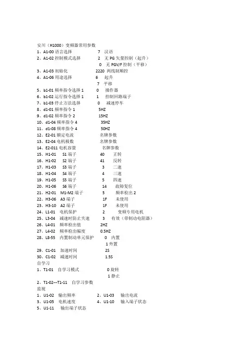 安川H1000变频器常用参数--行车