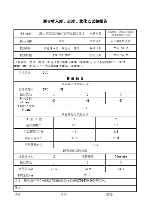 沥青针入度、延度、软化点试验
