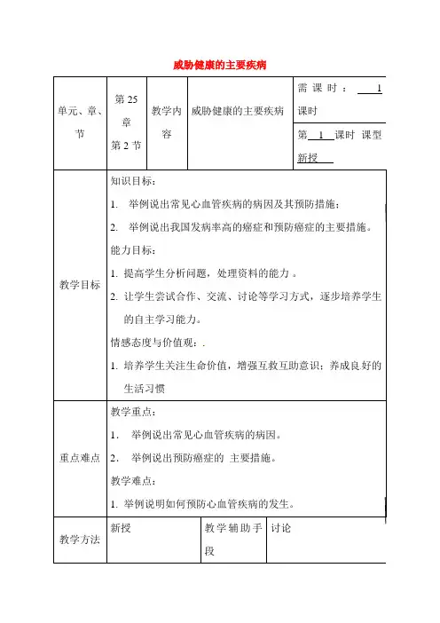 威胁健康的主要疾病教案