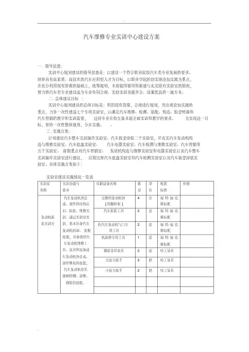 汽车维修专业实训中心建设方案
