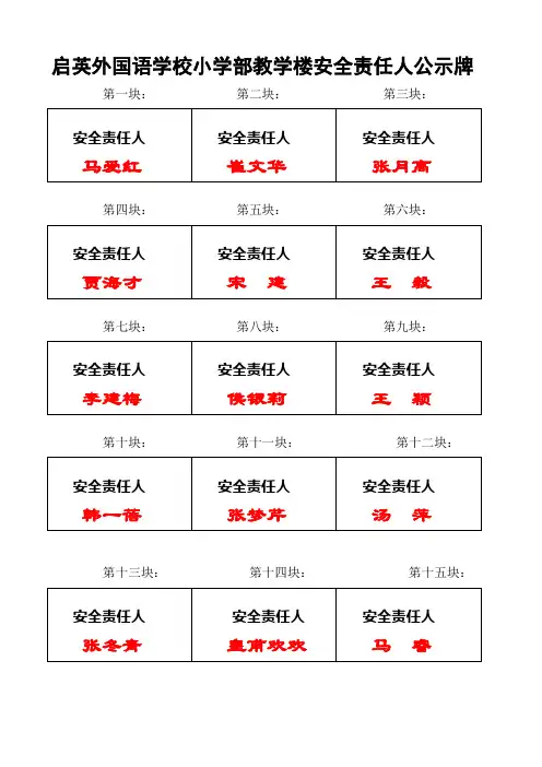 小学部安全责任人公示牌(50乘以30的规格)