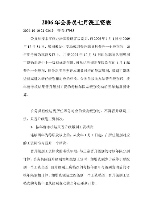 2006年公务员七月涨工资表