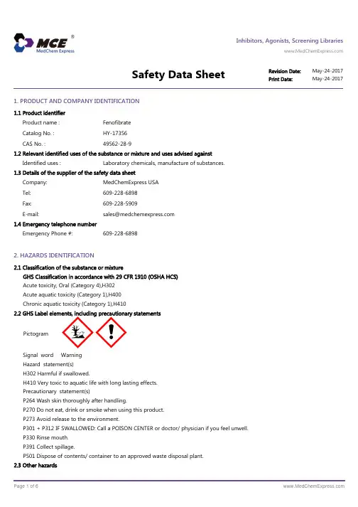 Fenofibrate_SDS_MedChemExpress