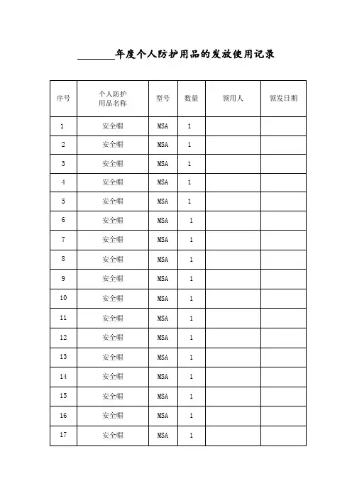个人防护用品发放使用记录80102