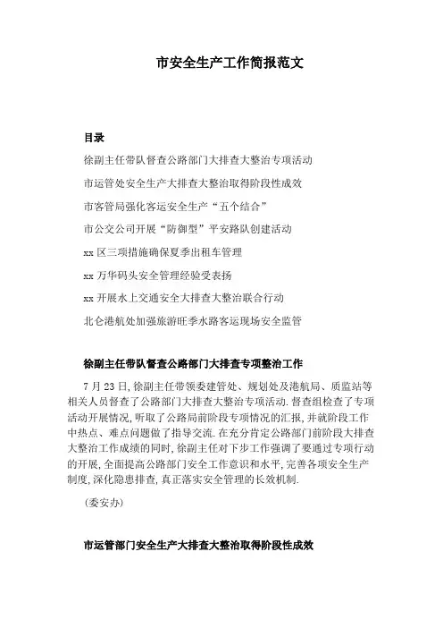 市安全生产工作简报范文