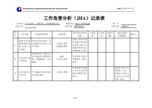 工作危害分析(JHA)记录表 3