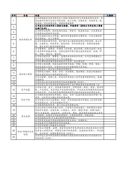 尽职调查(含财务法务及业务清单)