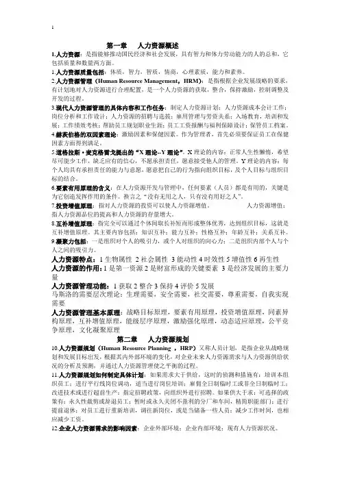 人力资源管理 考试知识点