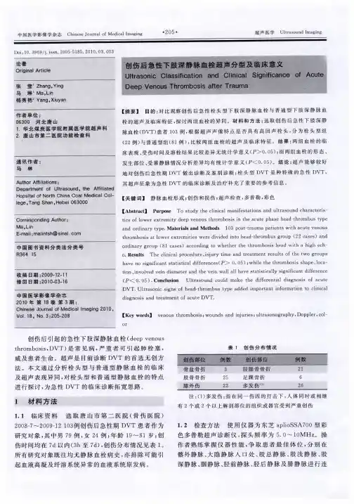 创伤后急性下肢深静脉血栓超声分型及临床意义