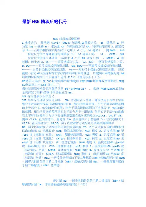最新NSK轴承后缀代号