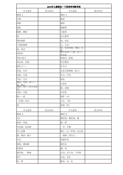 七年级下册英语单词默写表 2