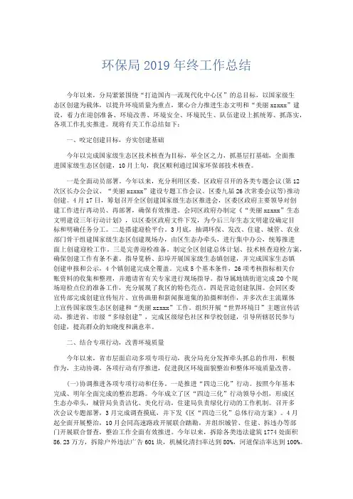 工作总结-环保局2019年终工作总结 精品