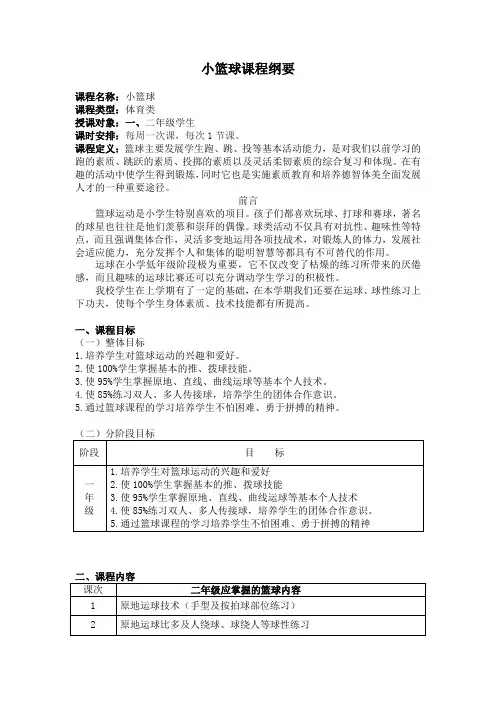 篮球校本课程纲要