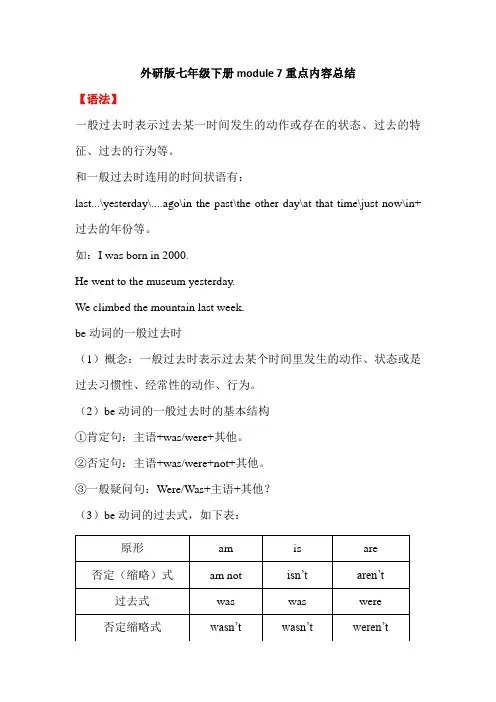 外研版七年级下册Module 7重点内容复习总结