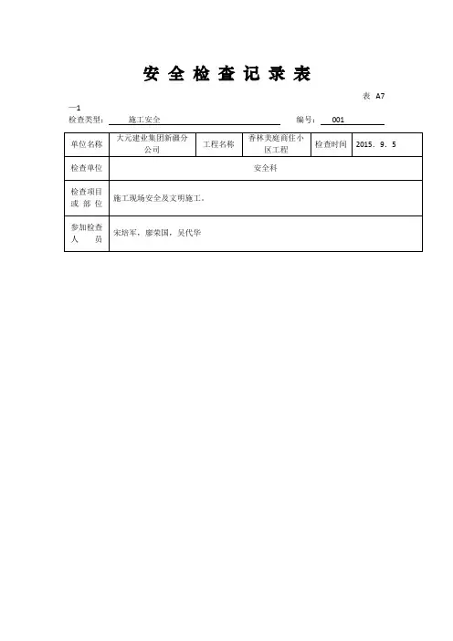 项目安全检查记录表