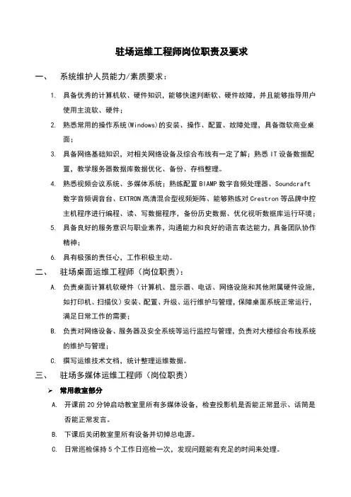 运维工程师岗位职责及任职要求