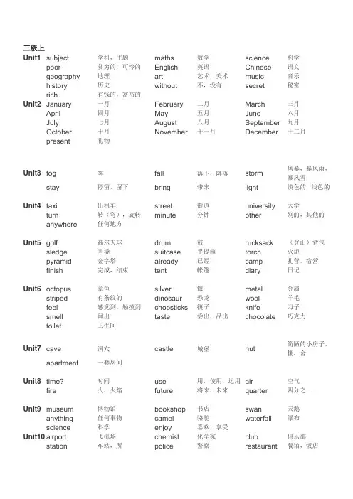 剑桥少儿英语三级 词汇表 2
