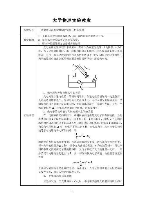 大学物理实验教案(光电效应法测量普朗克常量(仿真实验))