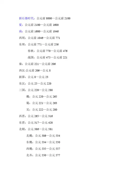 中国历史年代表