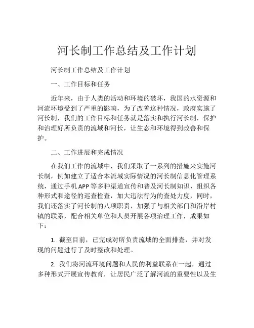 河长制工作总结及工作计划