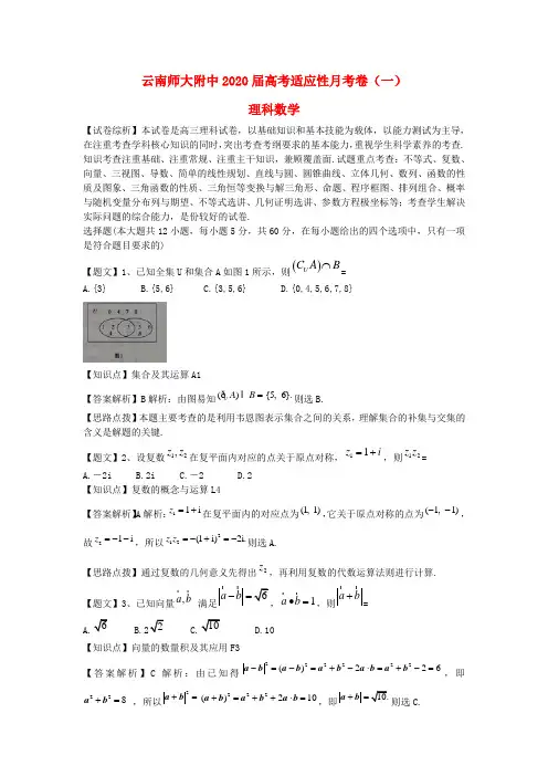 云南师大附中2020届高考数学适应性月考试题(一)理(含解析)新人教A版