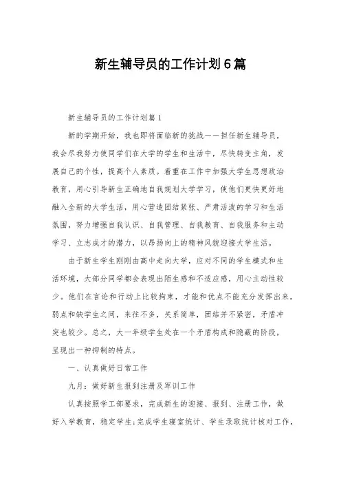 新生辅导员的工作计划6篇