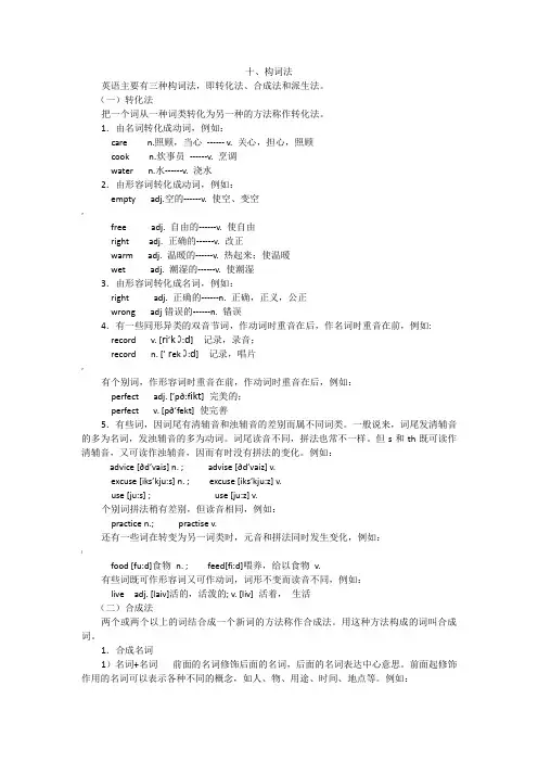 构词法(转换法、合成法、派生法)-定义和实例