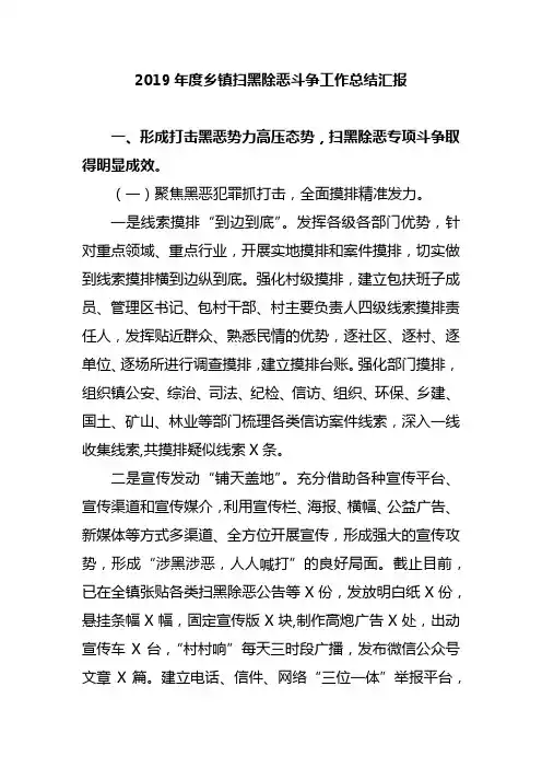 2019年度乡镇扫黑除恶斗争工作总结汇报