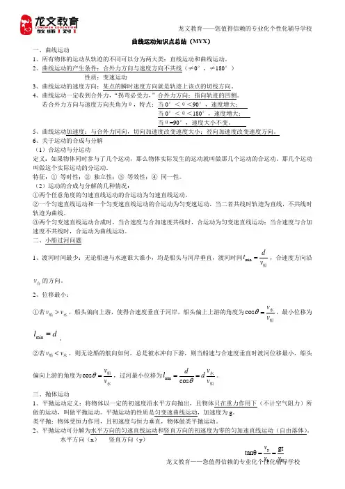 高中物理必修二第五章曲线运动知识点总结