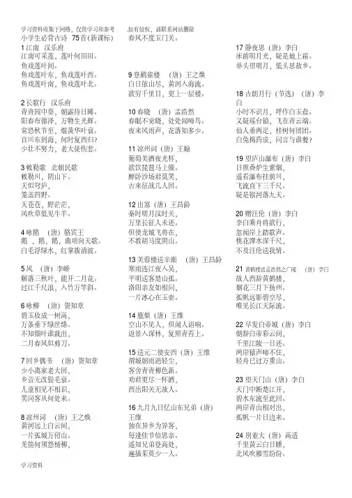 小学生必背古诗75首(打印版)