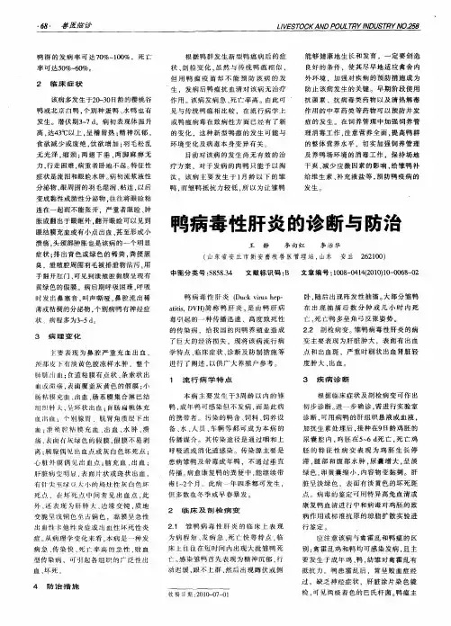 鸭病毒性肝炎的诊断与防治