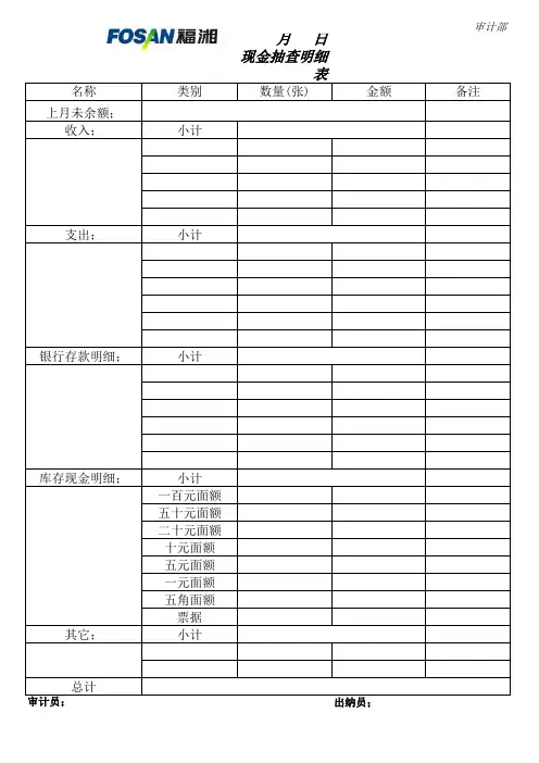 现金抽查明细表