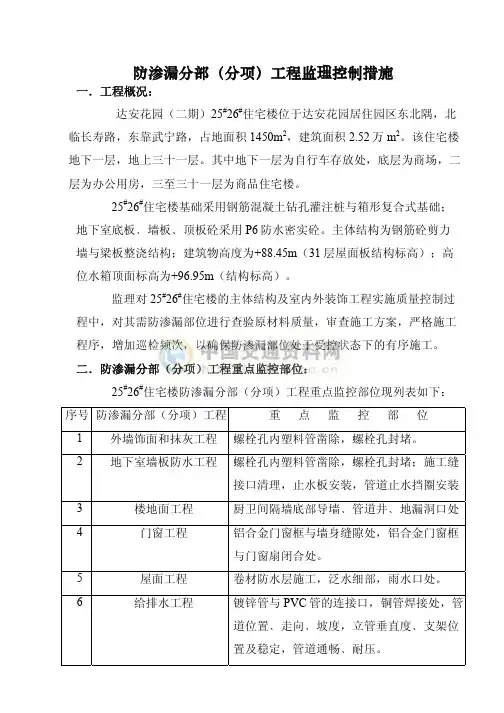 防渗漏工程监理控制措施