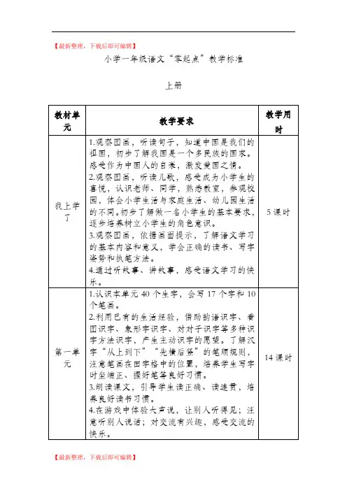一年级”零起点“教学标准(完整资料).doc