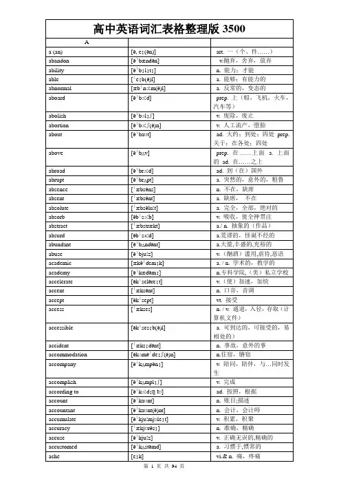 高考必备英语3500词表格版(带音标)