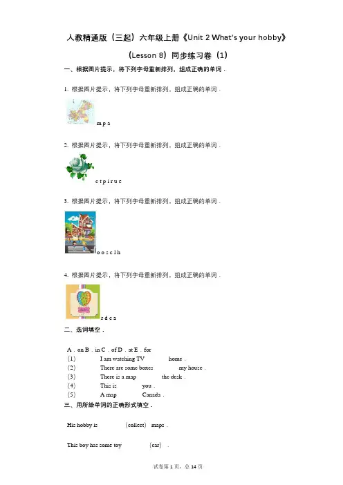 人教精通版六年级上册《 Whats your hobby》( 8)小学英语-有答案-同步练习卷(1)