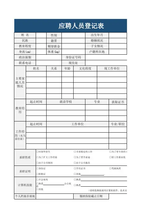 应聘人员登记表excel模板