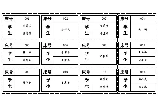 学生宿舍床位编号表格