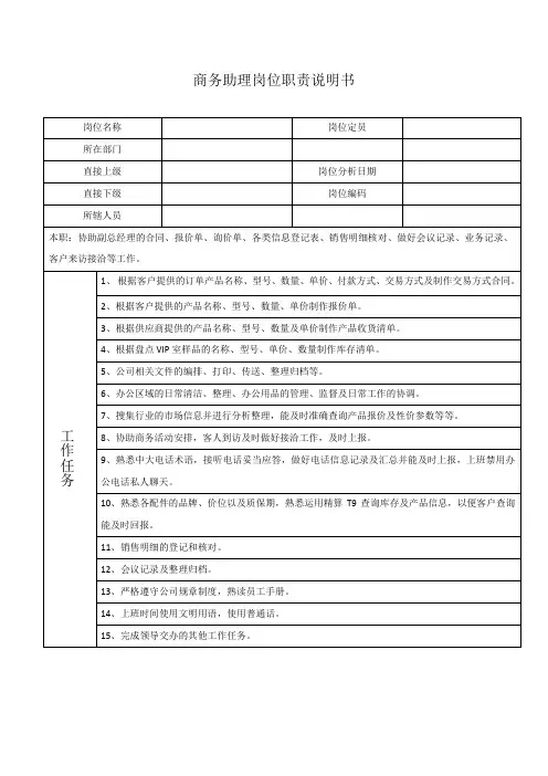 商务岗位职务说明